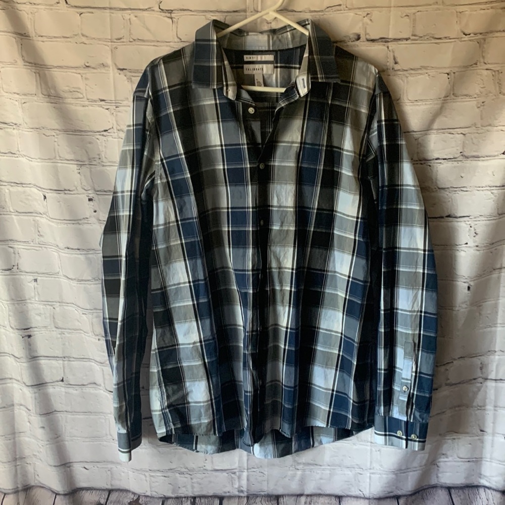 Blue plaid dress shirt XL